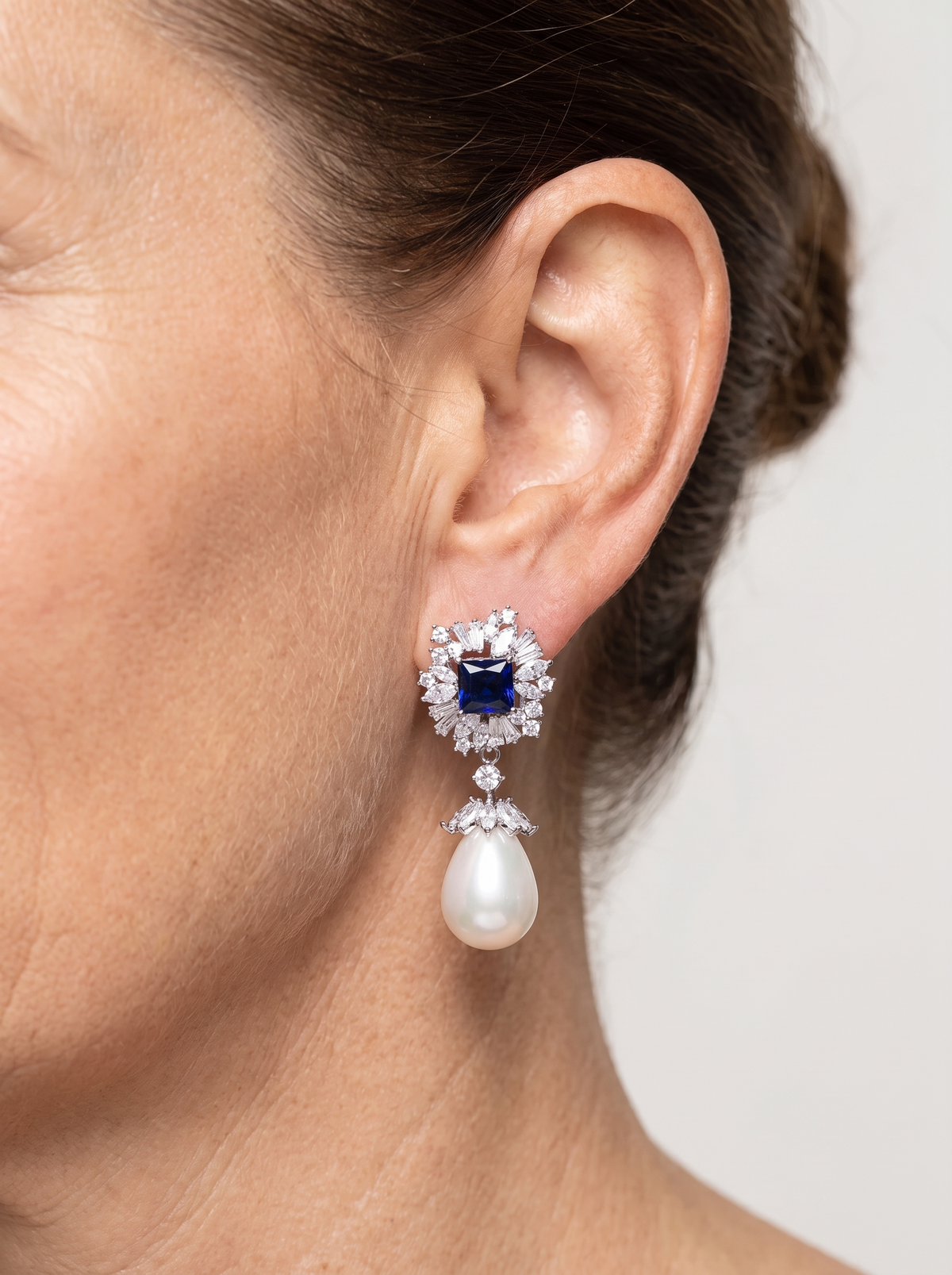 Vintage blue zirconia pearl drop earrings for women – ARIANA