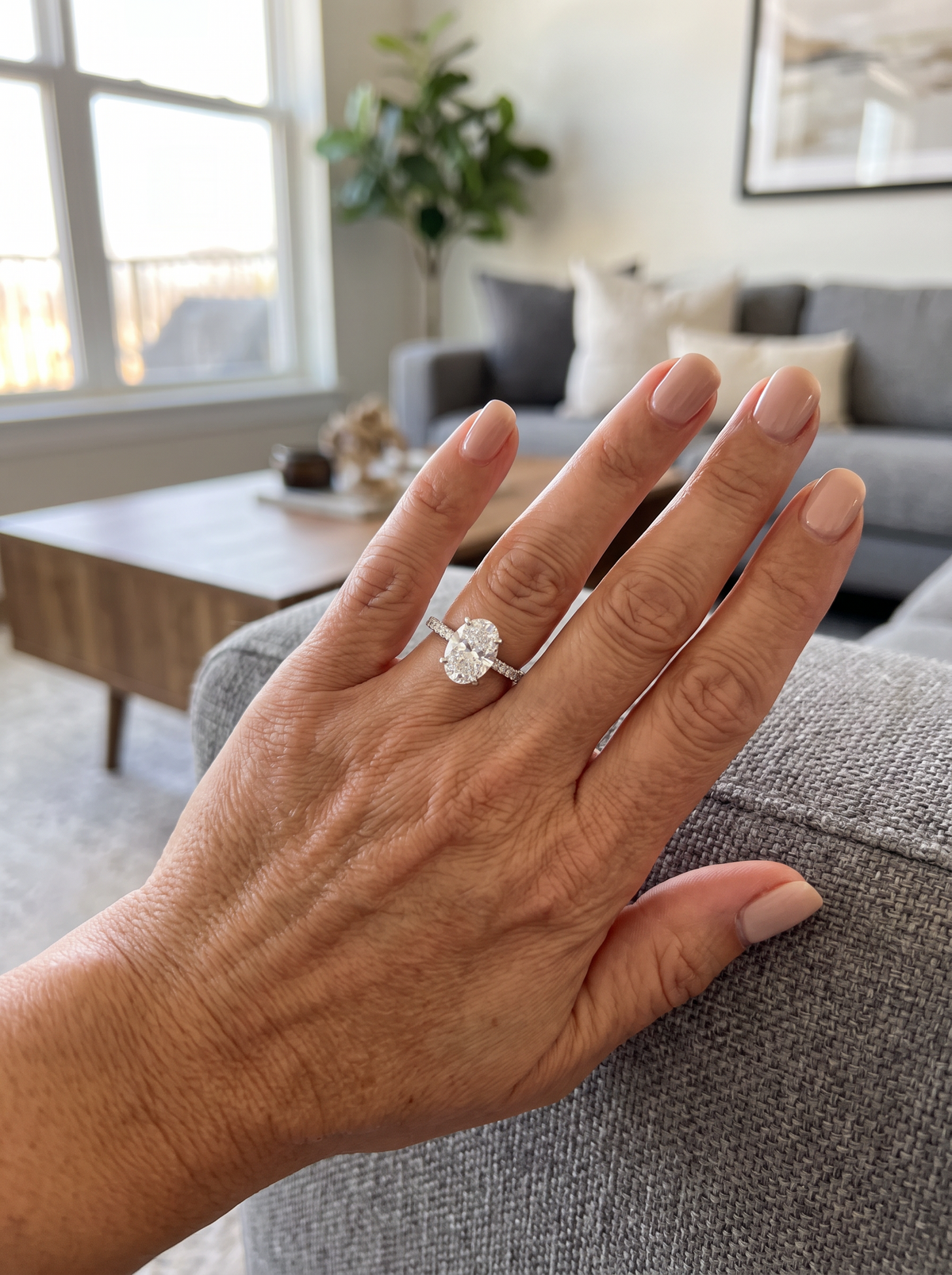 925 silver halo ring with oval moissanite for women