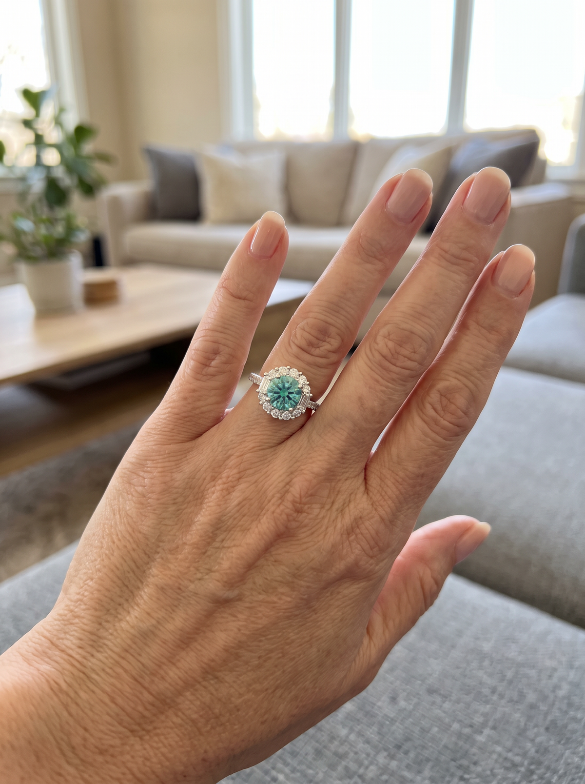 Paraiba-green moissanite ring in 925 silver for women – ARIANA