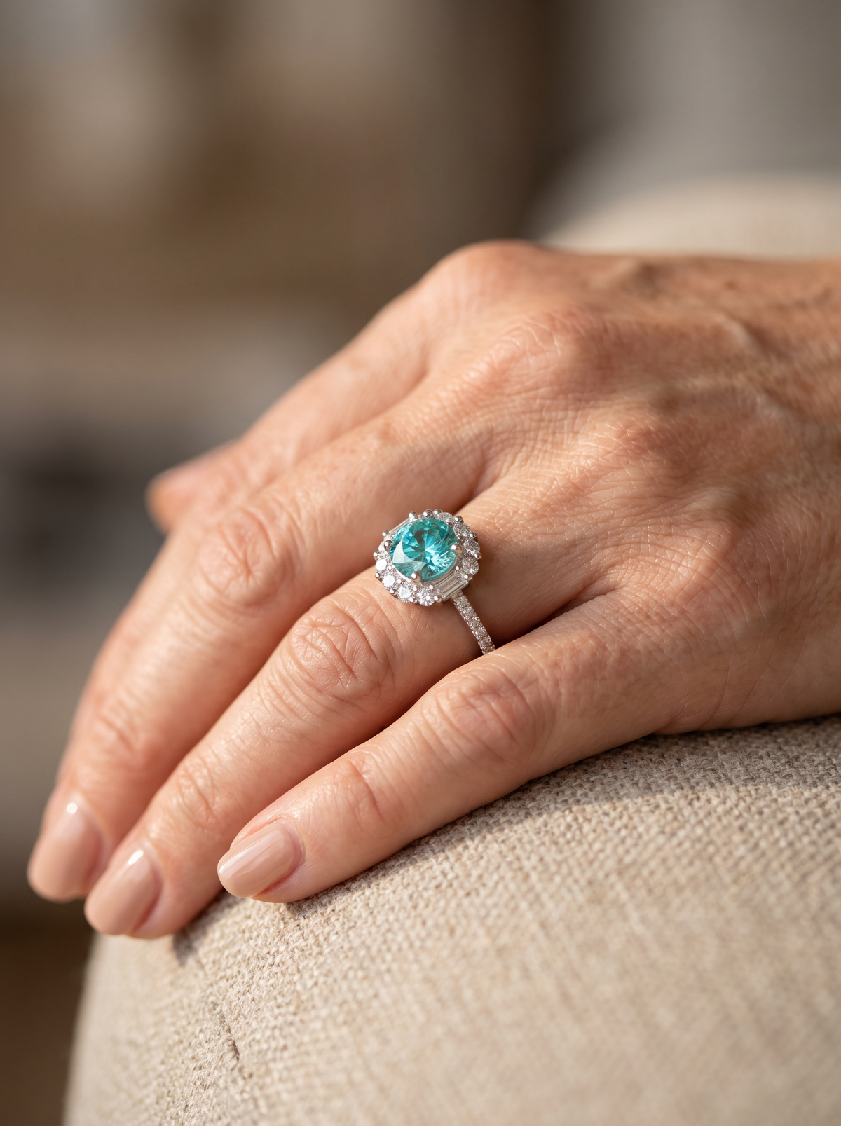 925 silver ring with paraiba-green moissanite for women