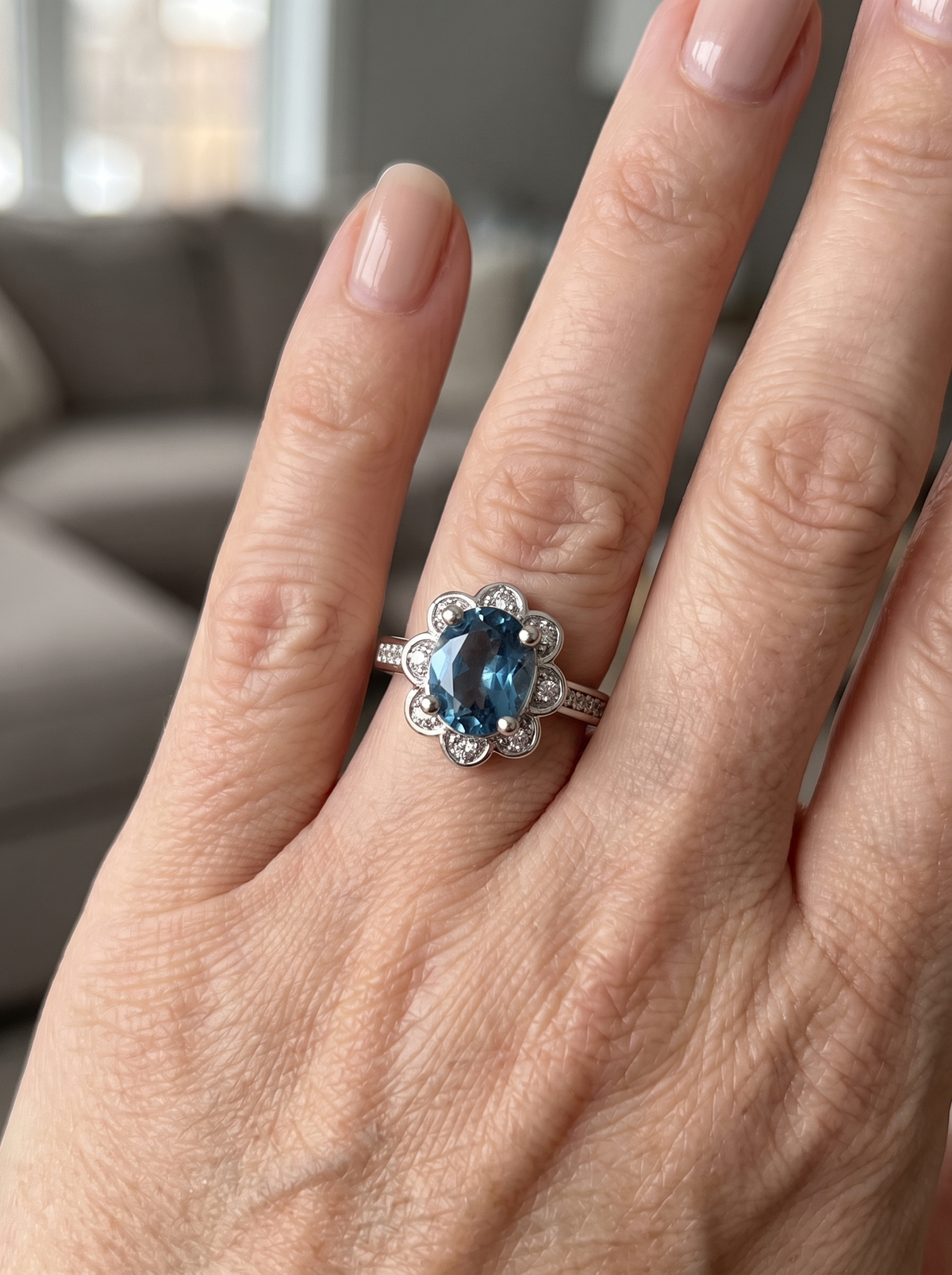Natural London blue topaz oval ring in 925 silver for women – ARIANA