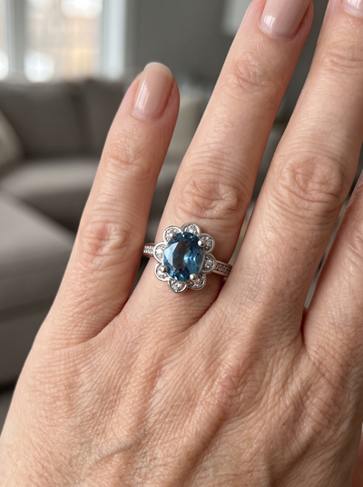 Natural London blue topaz oval ring in 925 silver for women – ARIANA