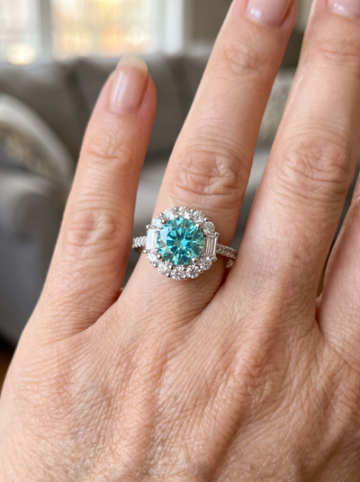 Paraiba-green moissanite ring in 925 silver for women – ARIANA