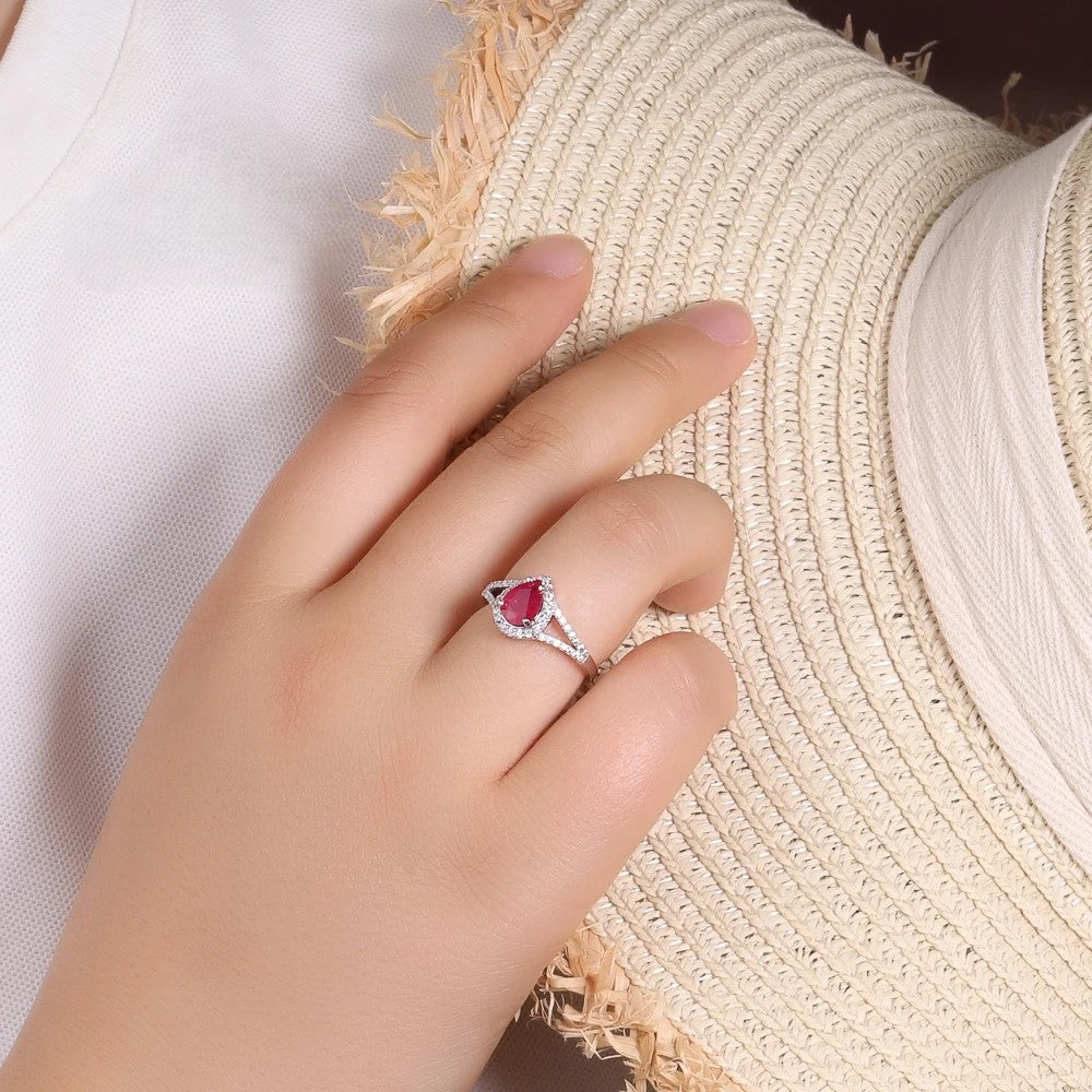 925 silver ring with ruby gemstone for women